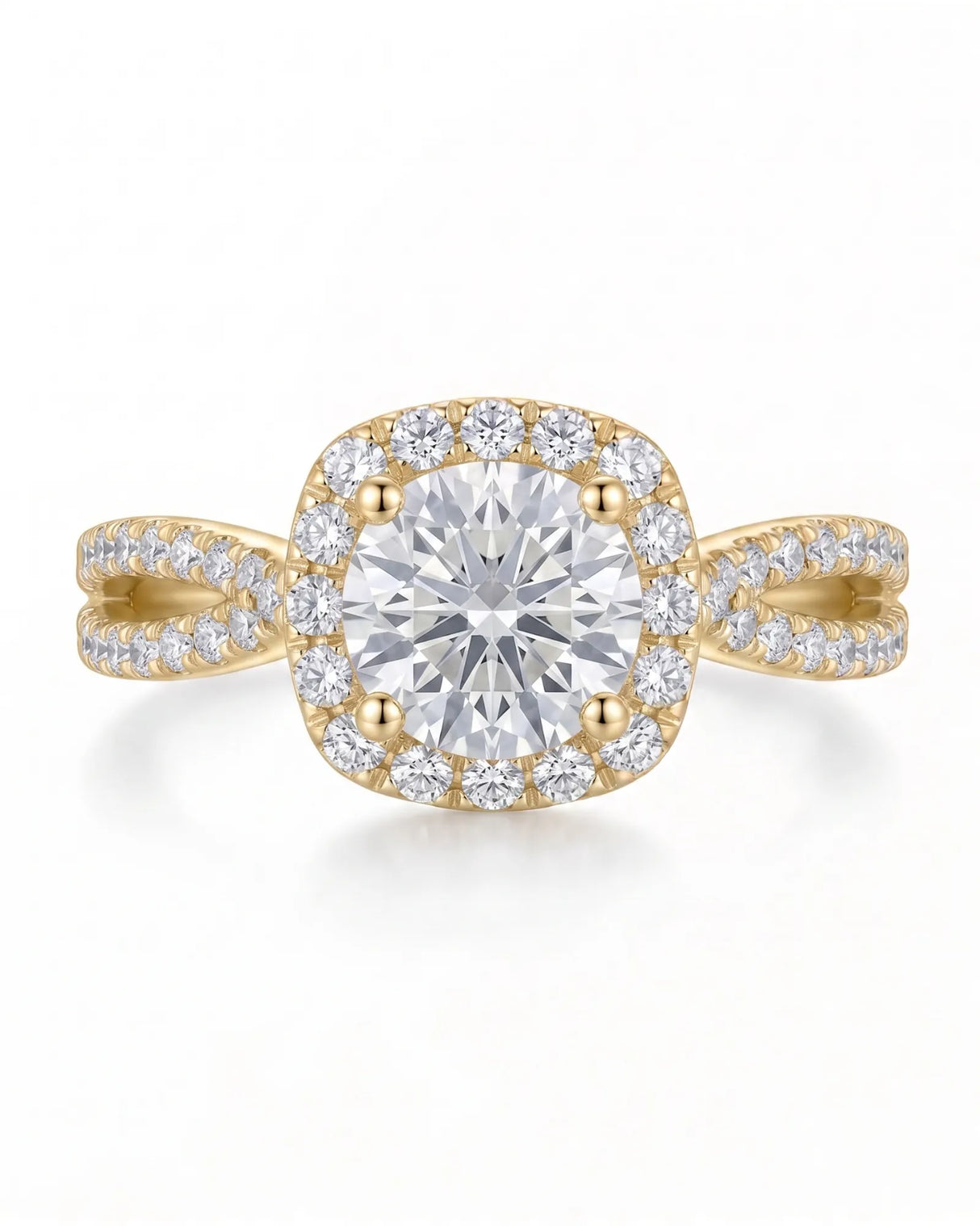 Sandra – Natural Round Diamond Halo Split-Shank Engagement Ring