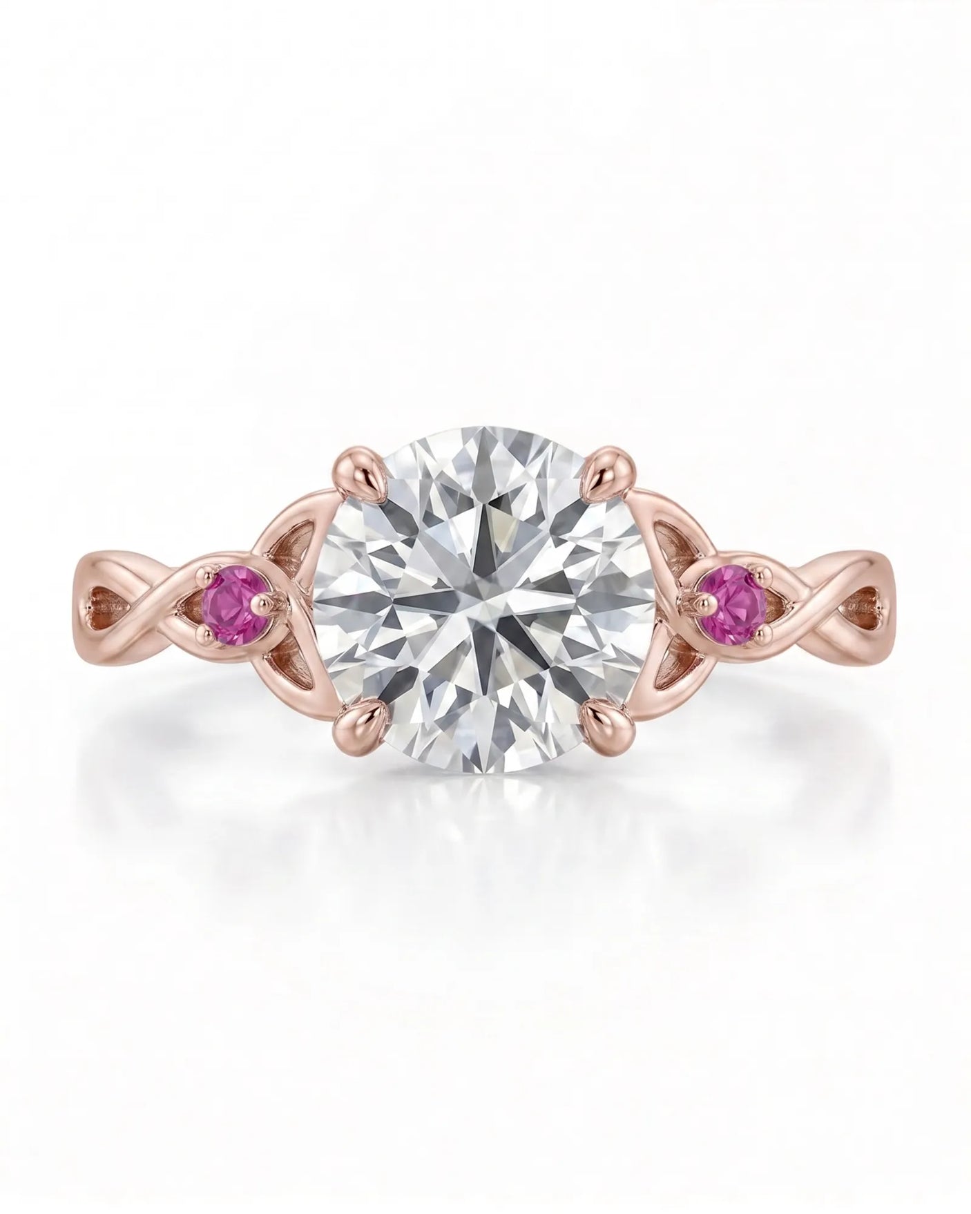 Regina – Natural Round Diamond & Ruby Celtic Knot Engagement Ring