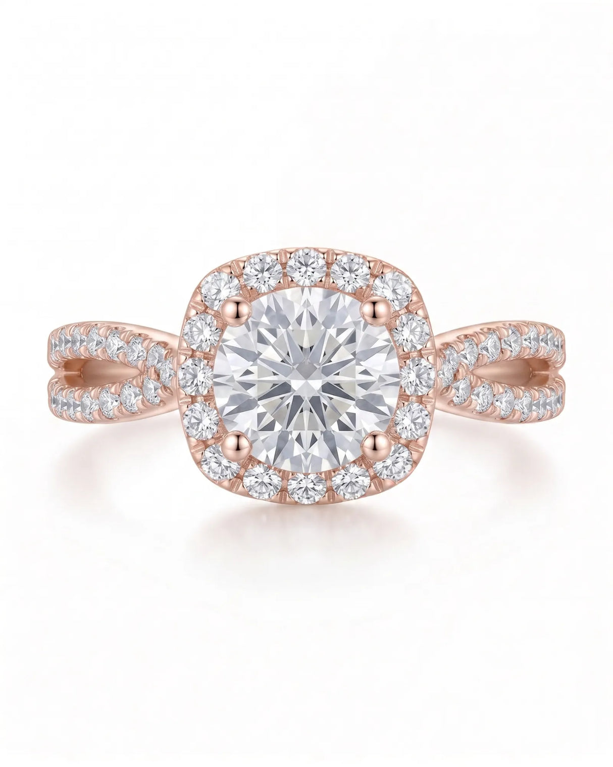 Sandra – Natural Round Diamond Halo Split-Shank Engagement Ring