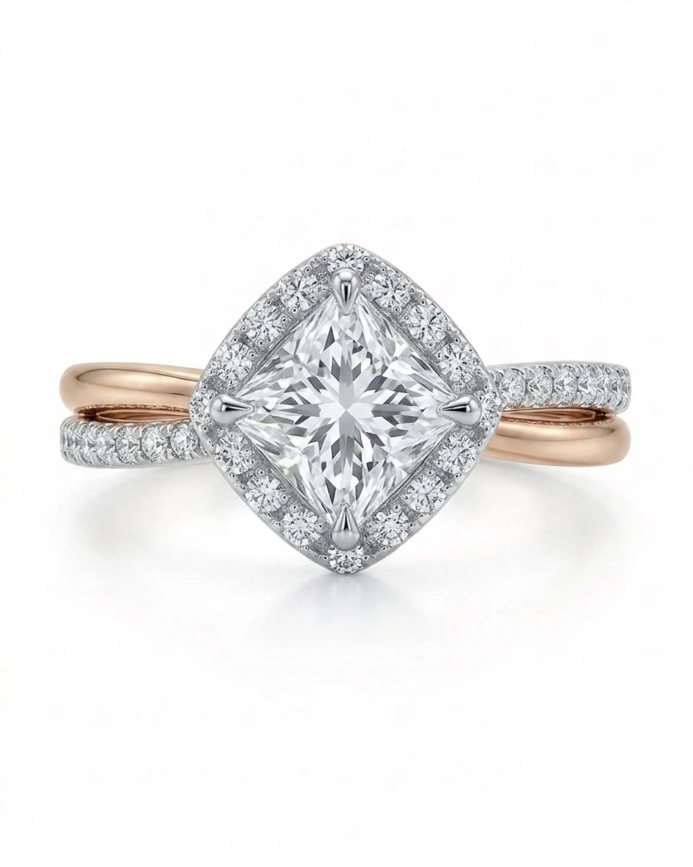 Renea – Majestic Grace Natural Round Diamond Two-Tone Halo Ring