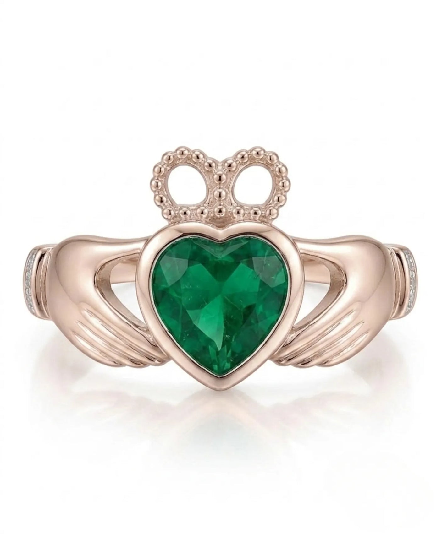 Coronet Heart Emerald Claddagh Ring