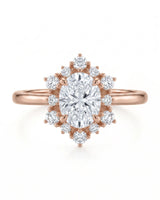 Julia – Natural Oval Diamond Floral Halo Engagement Ring