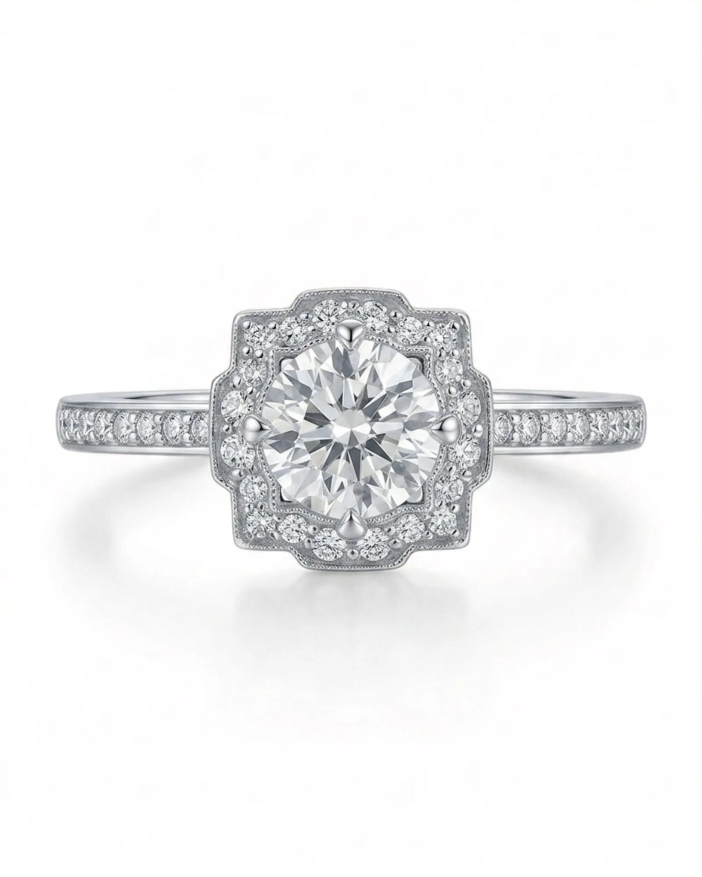 Elise – Natural Round Diamond Square Halo Engagement Ring