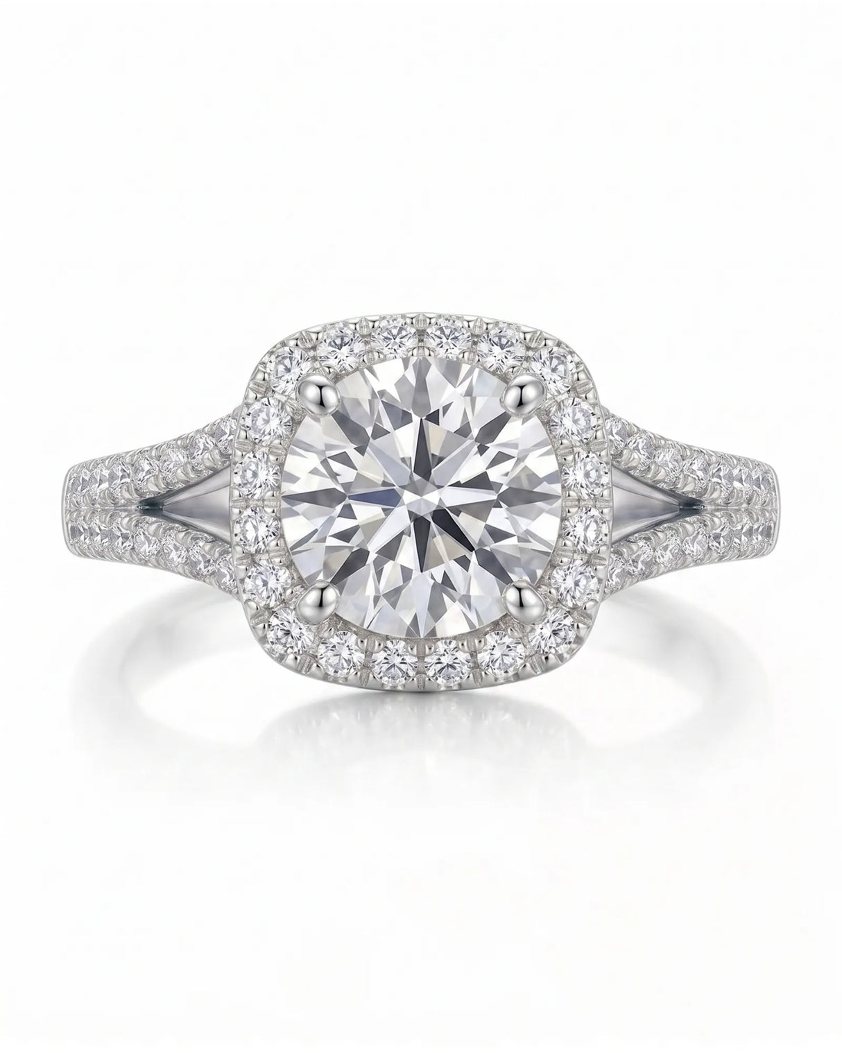 Evana – Natural Round Diamond Halo Split-Shank Engagement Ring