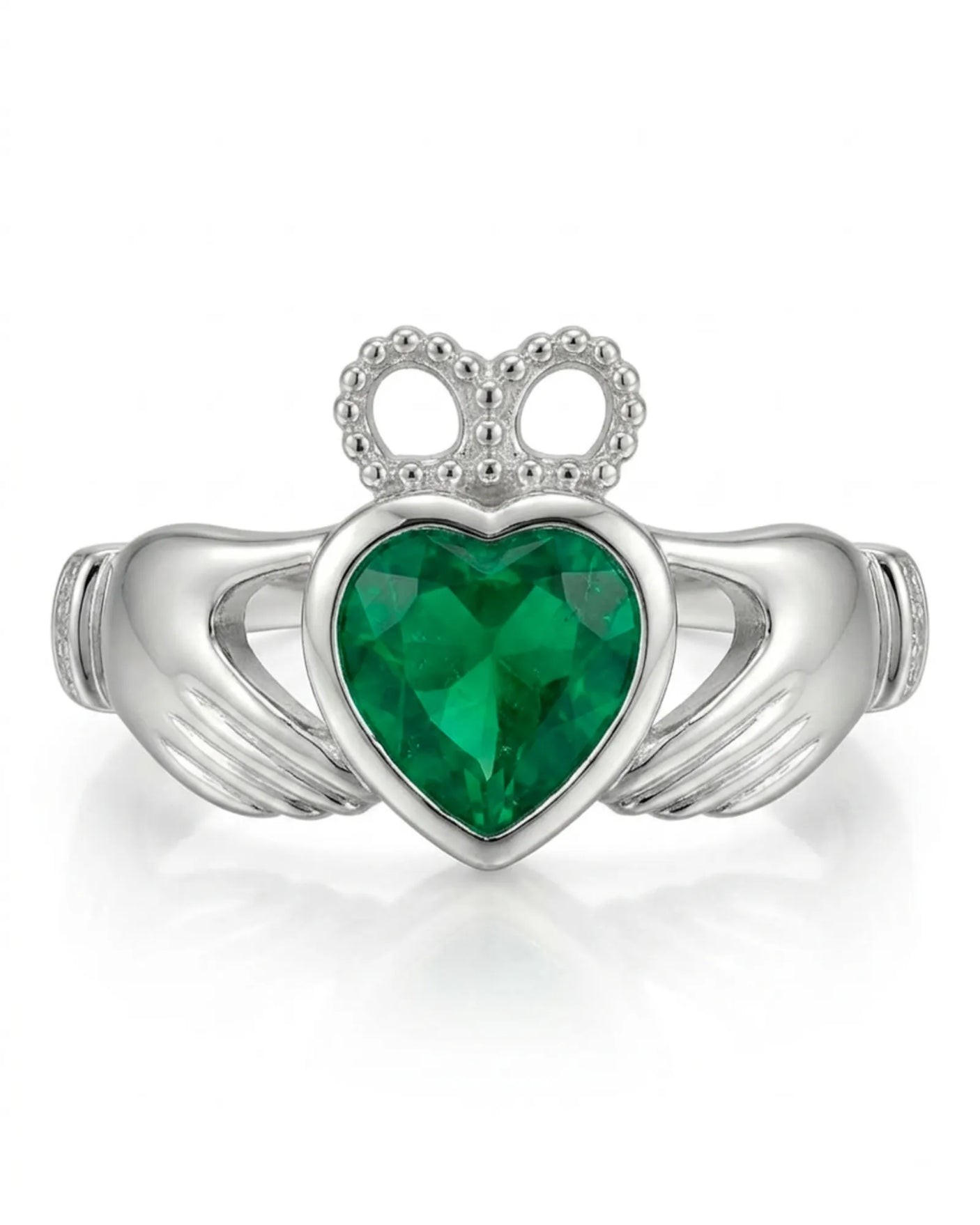 Coronet Heart Emerald Claddagh Ring