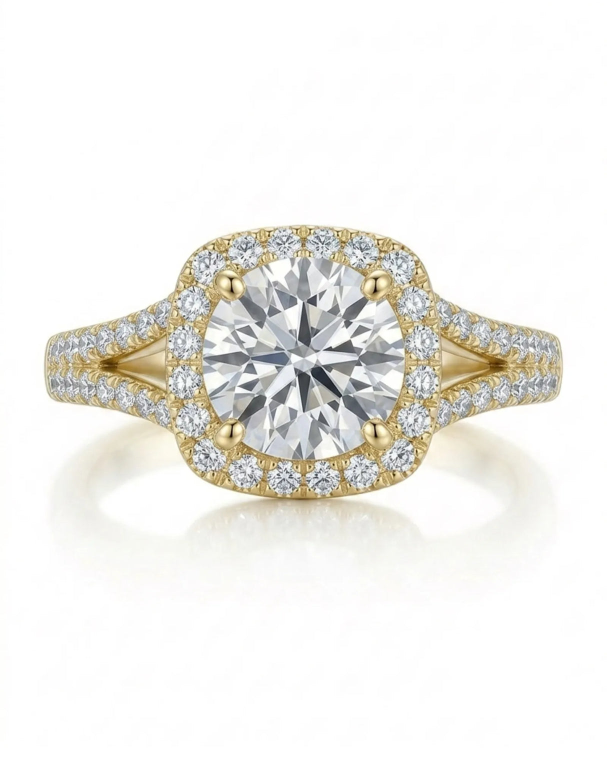 Evana – Natural Round Diamond Halo Split-Shank Engagement Ring