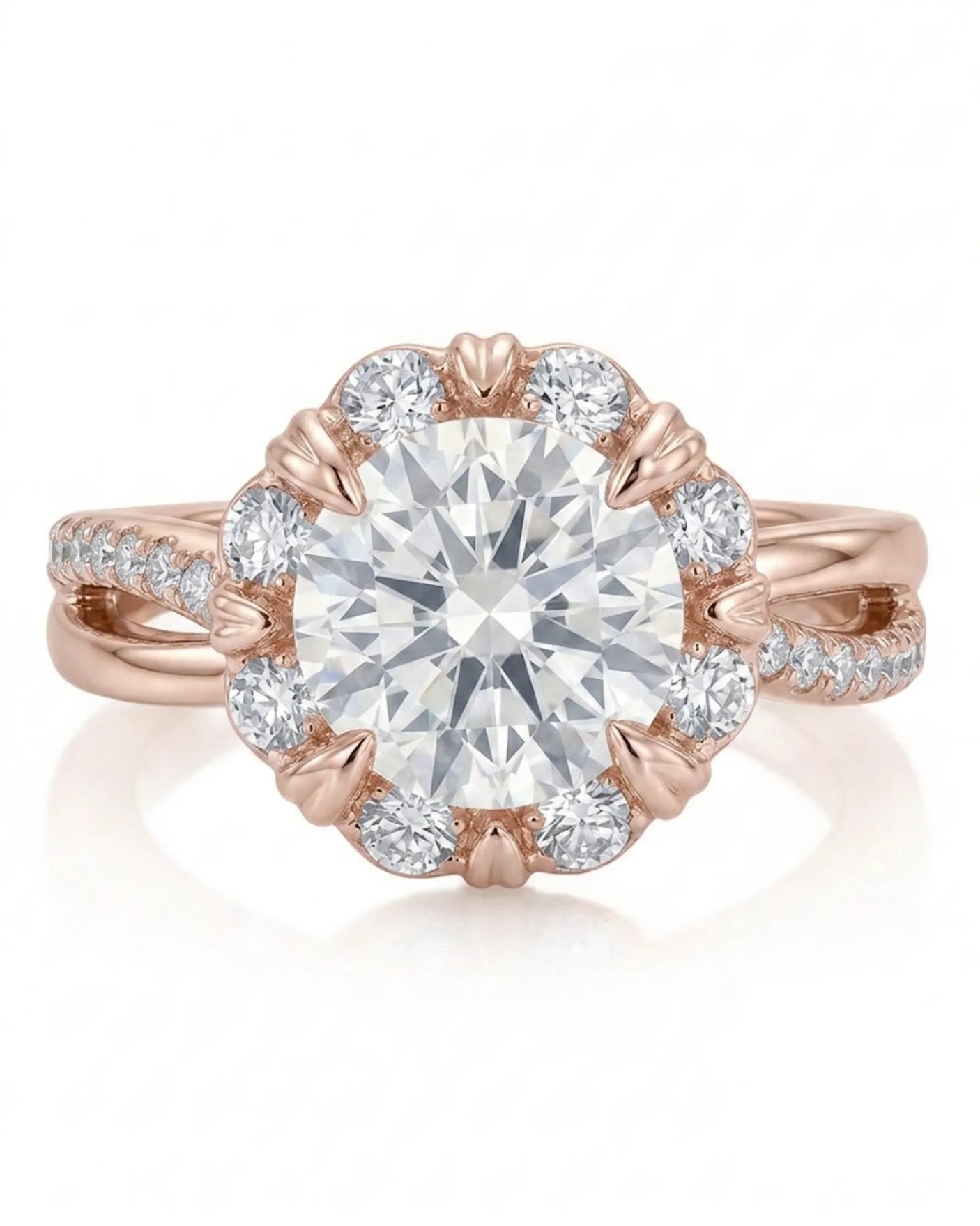 Merida – Sweet Serenity Natural Round Diamond Floral Halo Ring
