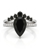 Kayla black natural pear diamond bridal set worn on hand in Platinum | SARATTI