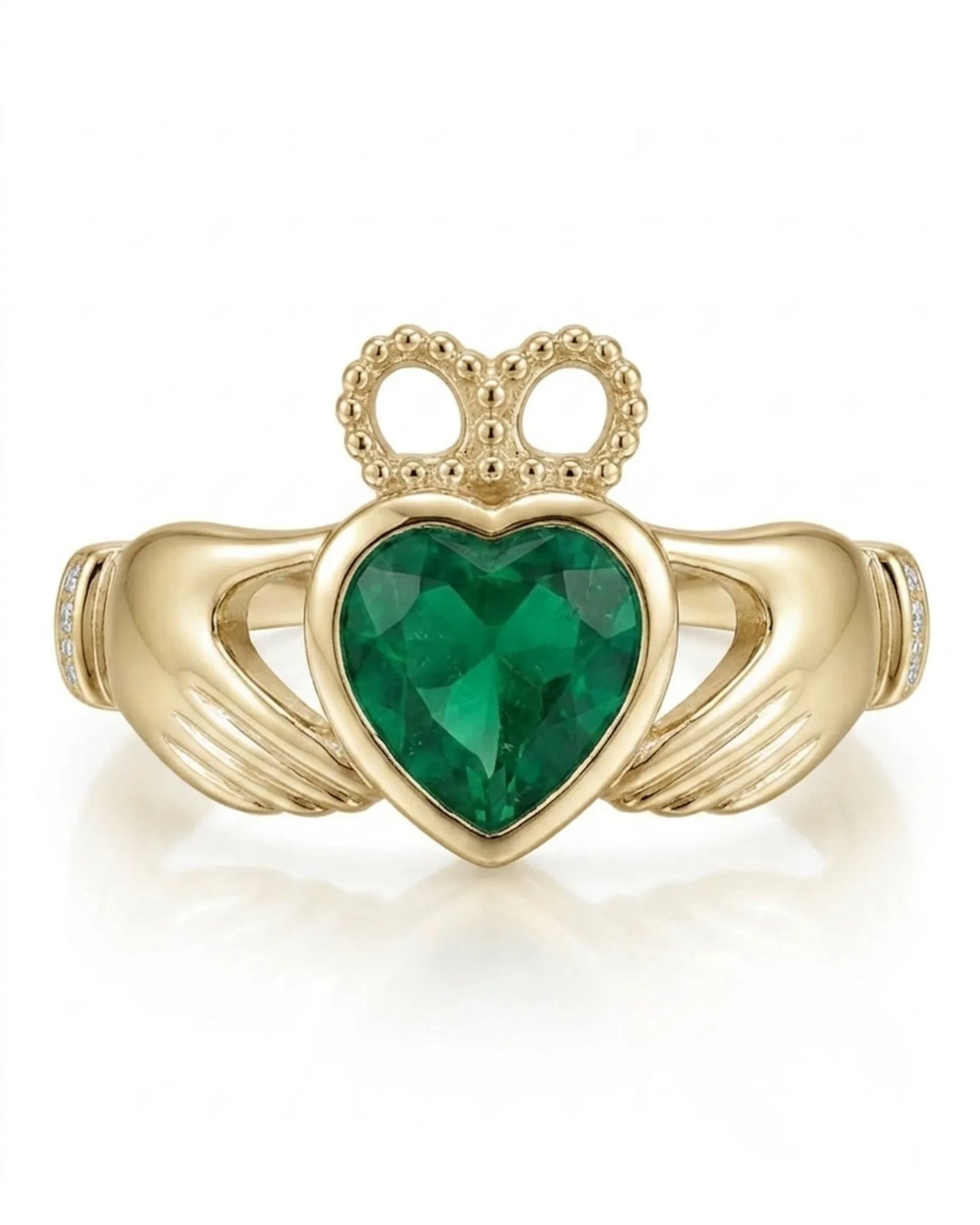 Coronet Heart Emerald Claddagh Ring