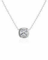 SOLARA Bezel-Set Cushion Cut solitaire necklace setting in white gold, front view | SARATTI