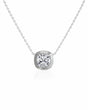 SOLARA Bezel-Set Cushion Cut solitaire necklace setting in white gold, front view | SARATTI