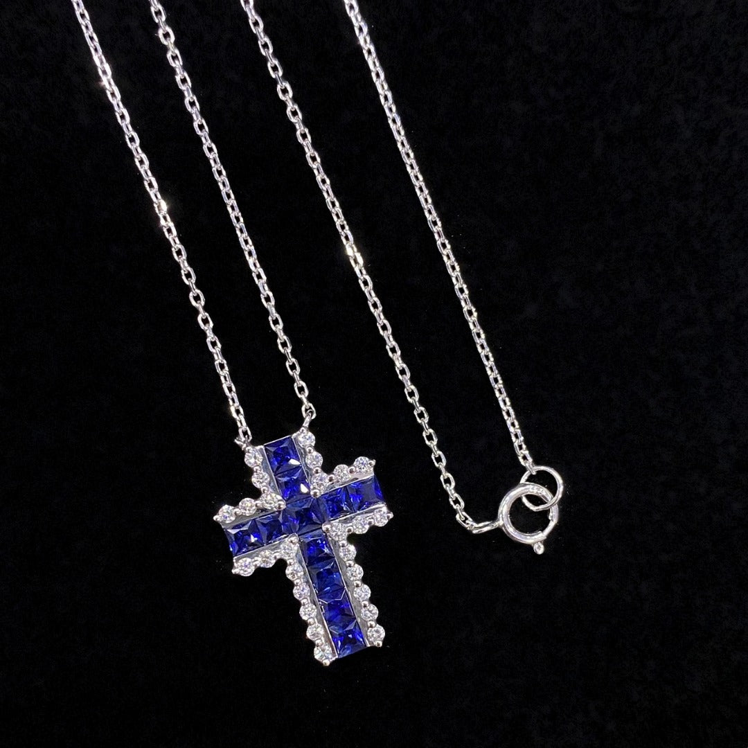 Faith Symbol Sapphire Pendant with Diamonds | Saratti