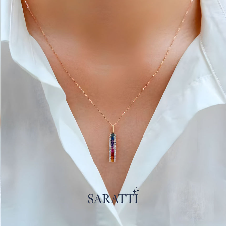 Rainbow Symphony Fancy Sapphire Bar Necklace