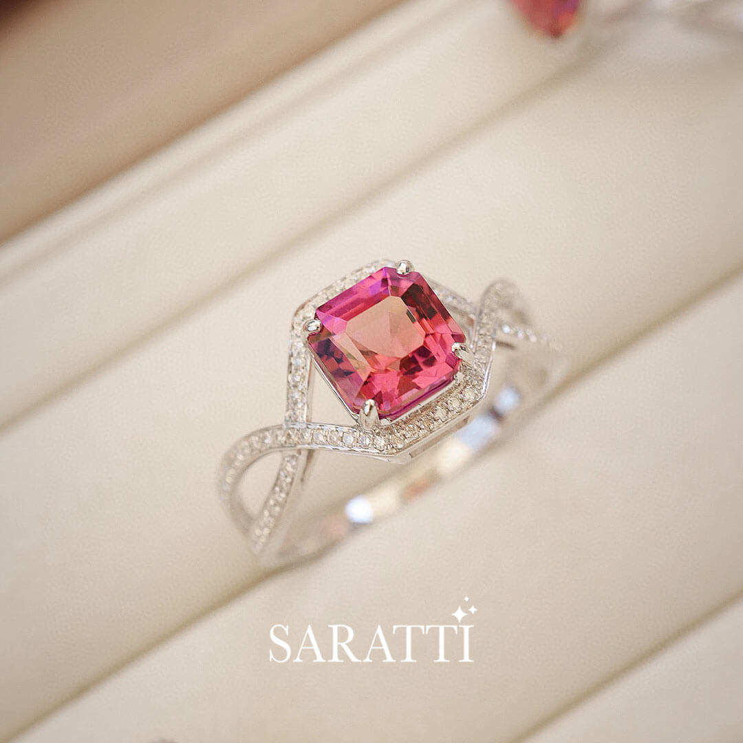 Prong Set Asscher Tourmaline in the Asscher Rose Ring | Saratti Fine Jewelry 