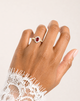 Fine jewelry natural ruby halo ring in 18K Rose Gold | SARATTI