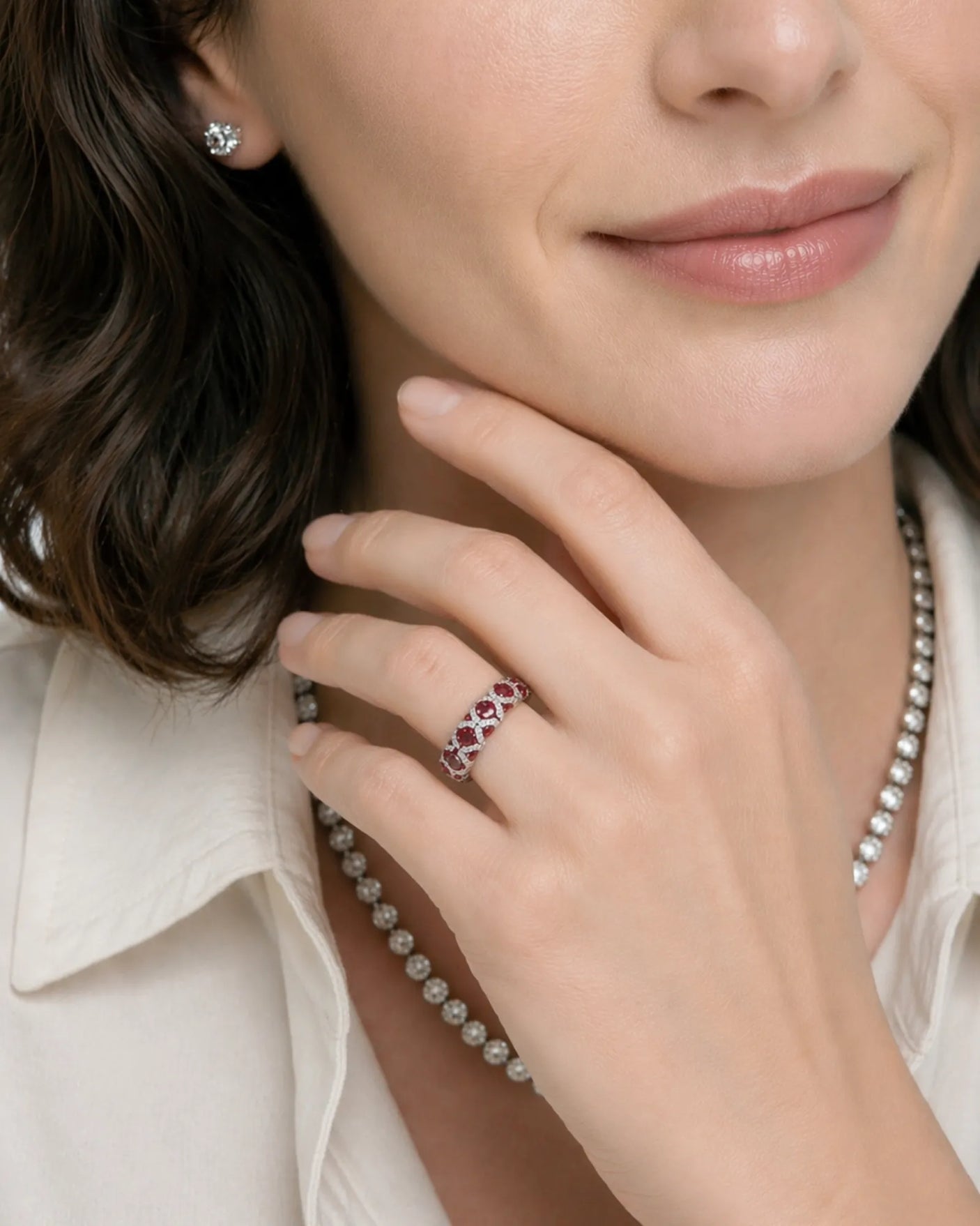 Fine jewelry ruby and diamond statement ring in 18K White Gold | SARATTI