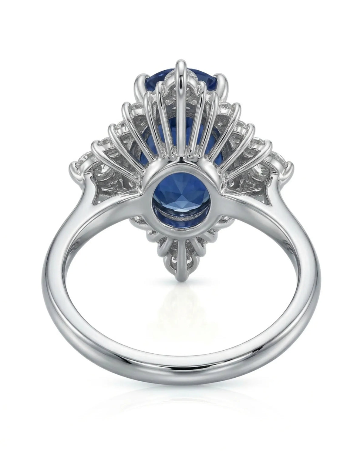 Fine platinum sapphire diamond ring with vivid oval centre and dramatic graduated diamond setting - SARATTI