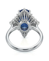 Fine platinum sapphire diamond ring with vivid oval centre and dramatic graduated diamond setting - SARATTI