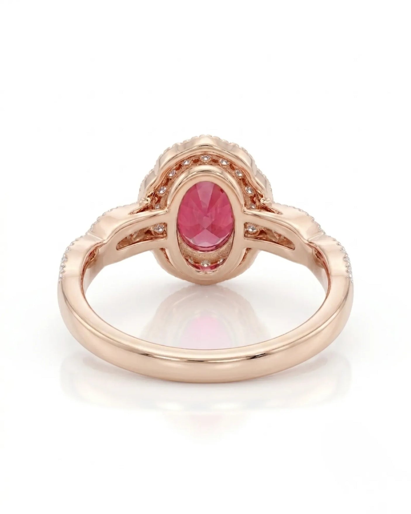Fine ruby ring oval center diamond halo rose gold | SARATTI