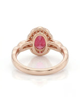 Fine ruby ring oval center diamond halo rose gold | SARATTI