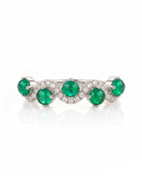 Five stone natural emerald cabochon ring in 18K White Gold | SARATTI