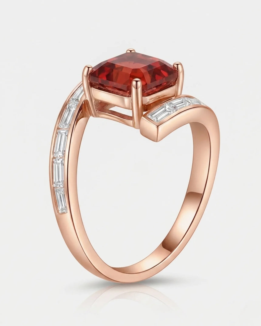 Floating bypass tourmaline ring with curved diamond shoulders in romantic rose gold | SARATTI