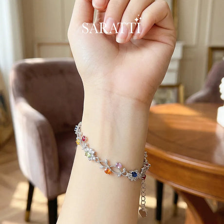 Flora Aurora multi-color sapphire bracelet in sterling silver | SARATTI