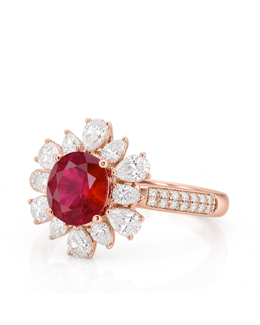 Flora Corona natural ruby and diamond ring in 18K Rose Gold | SARATTI
