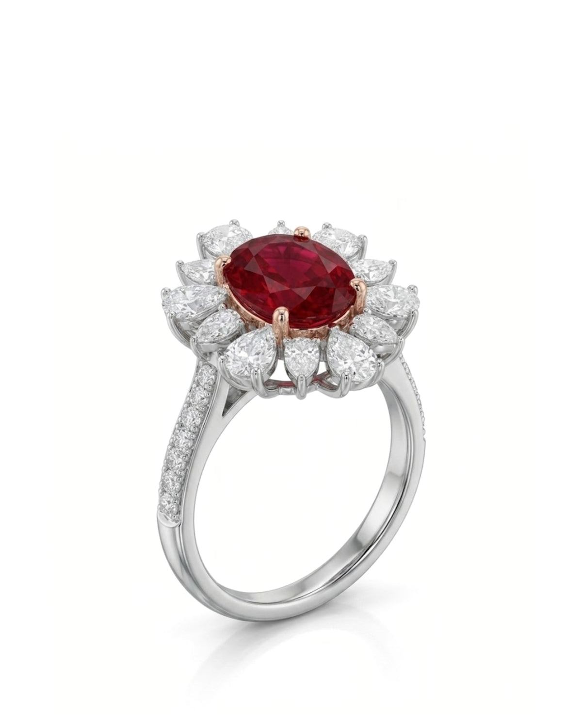 Flora Corona natural ruby and diamond ring in 18K White Gold - SARATTI