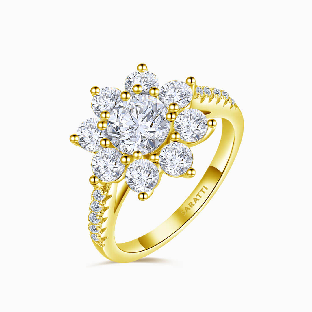 Halo perspective of the  Yellow Diamond White Gold Fleur Diamantée Natural Diamond Engagement Ring | Saratti Diamonds 