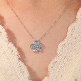 Model Wearing 18K White Gold Floral Small Diamond Necklace | Saratti 