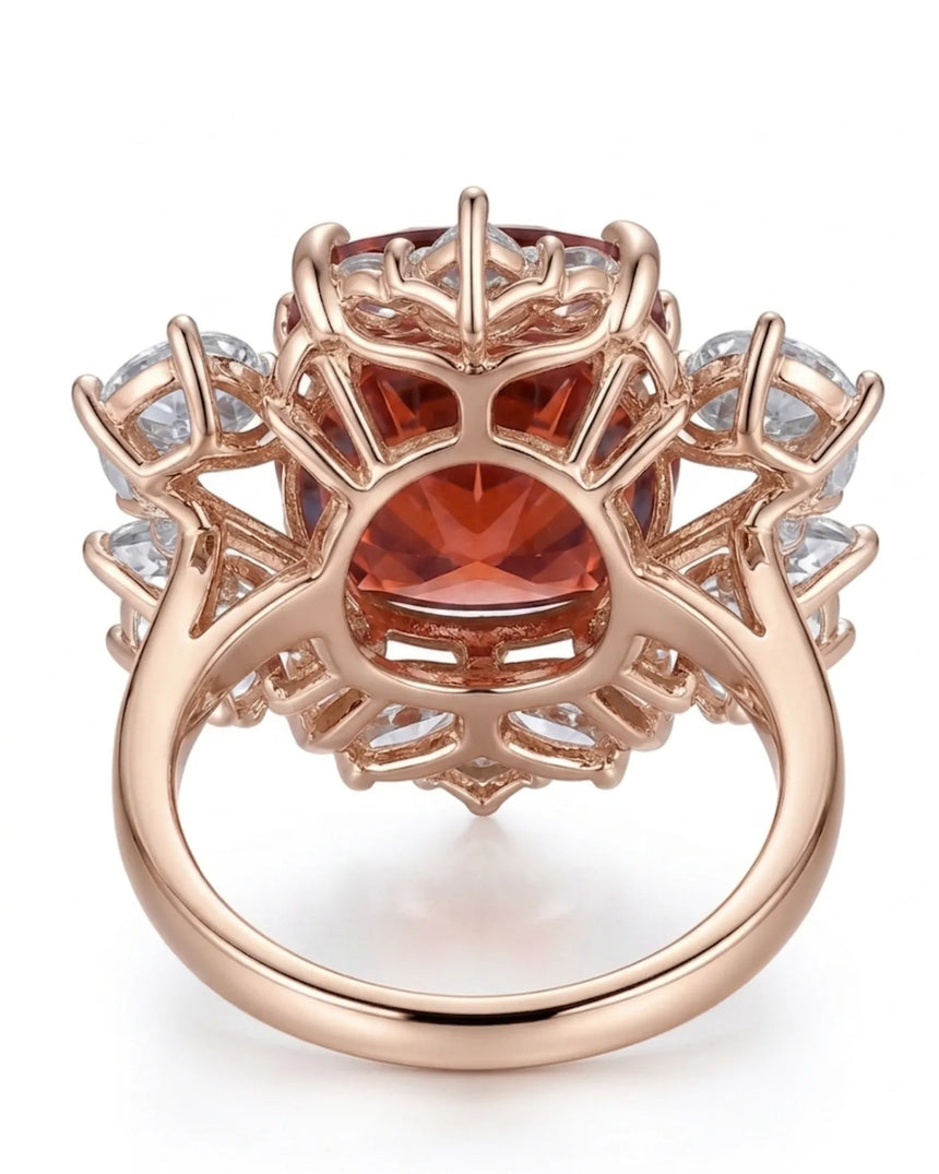 Floral halo tourmaline ring with pear and rose cut diamonds in rose gold | SARATTI