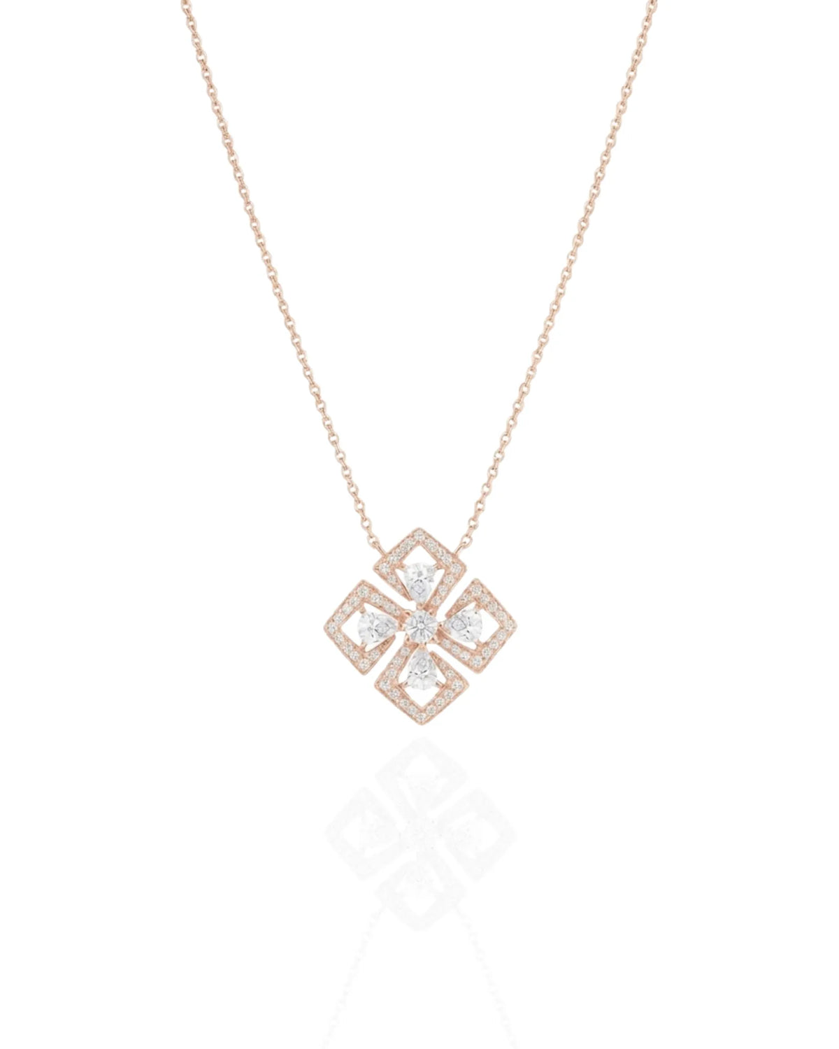 Round diamond centerpiece necklace with delicate chain in 18K Rose Gold | SARATTI