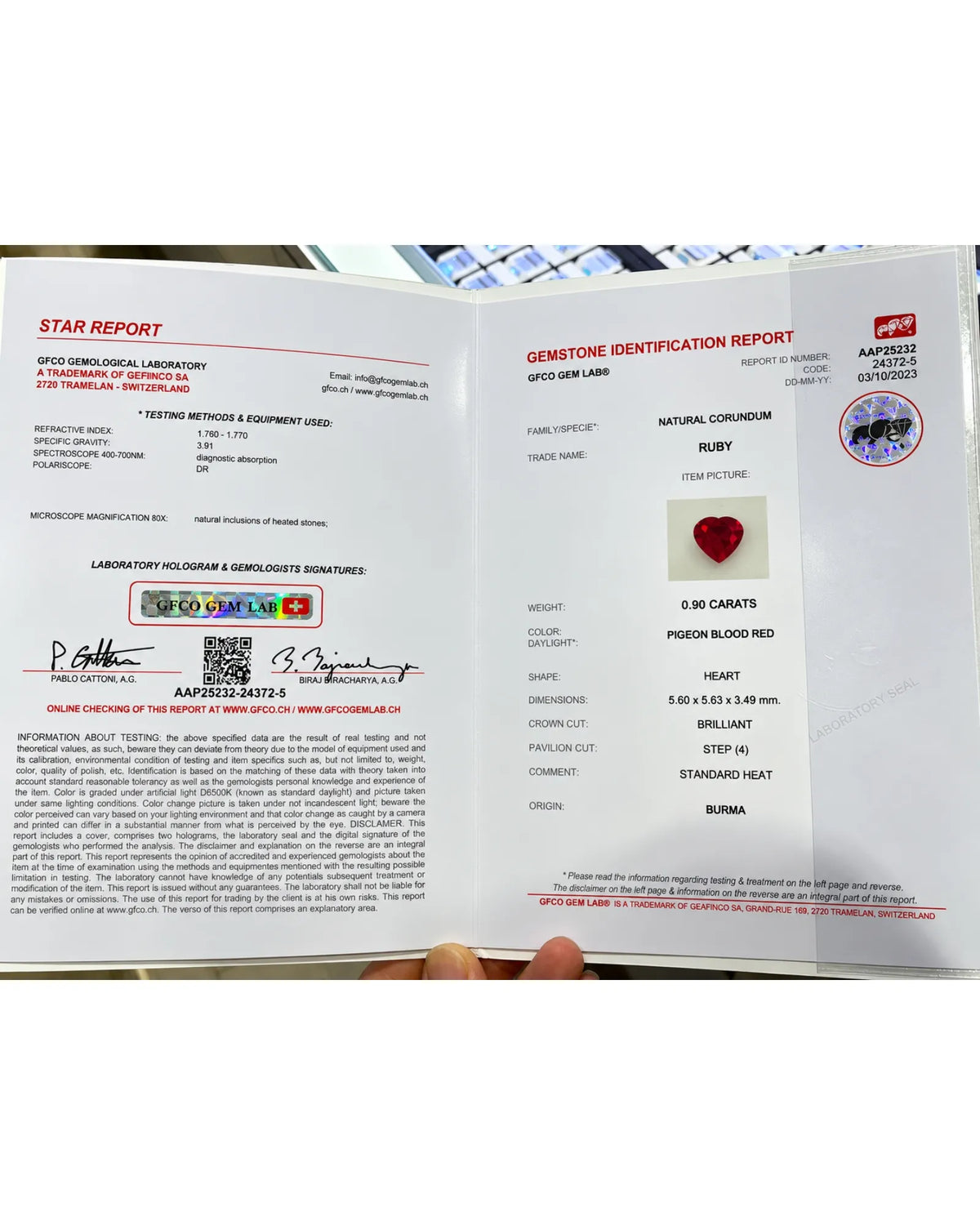 GFCO Certified Natural Burmese Ruby measuring 5.60 × 5.63 × 3.49 mm with a compact heart-shaped outline | SARATTI