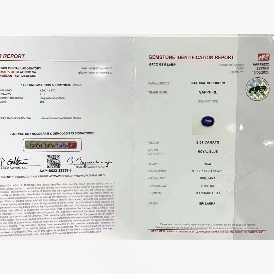 GFCO Certified Royal Blue Sapphire Oval Cut | SARATTI
