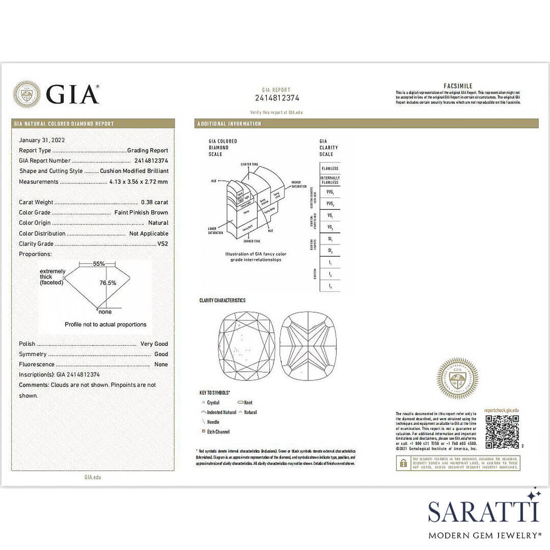 Faint Pinkish Brown GIA Certified Diamond, 0.38 Carats | Saratti