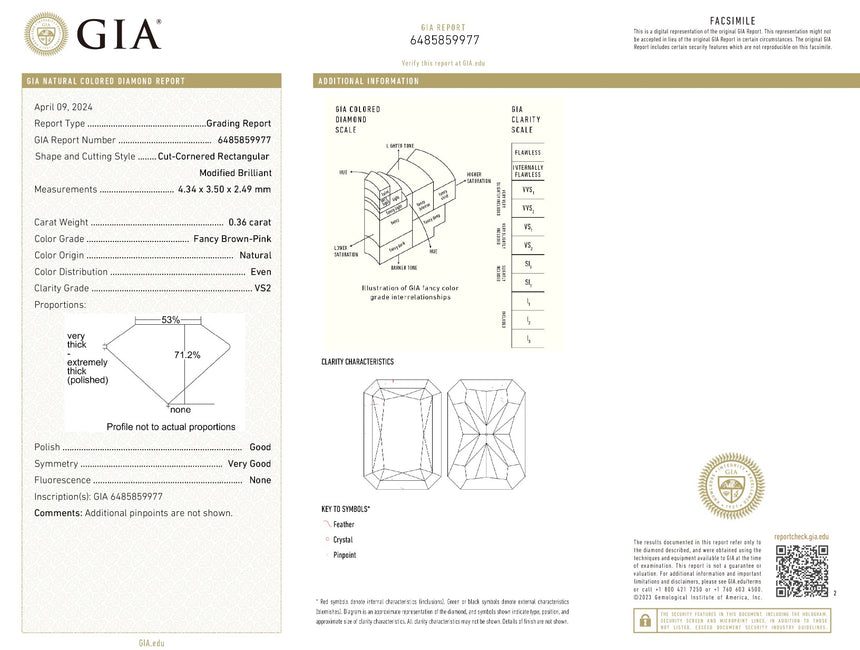 0.36 carats Rectangular Cut Fancy Pink Natural Diamond | GIA Certified