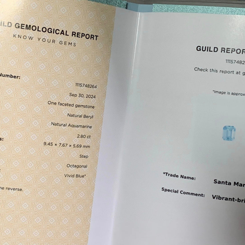 2.80-carat Emerald Cut Natural Aquamarine Gem | Vivid Blue | GUILD Certified