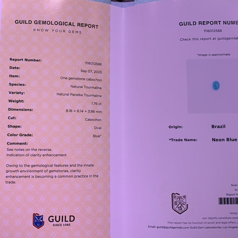 1.76ct Natural Cabochon Paraiba Tourmaline | GUILD Certified