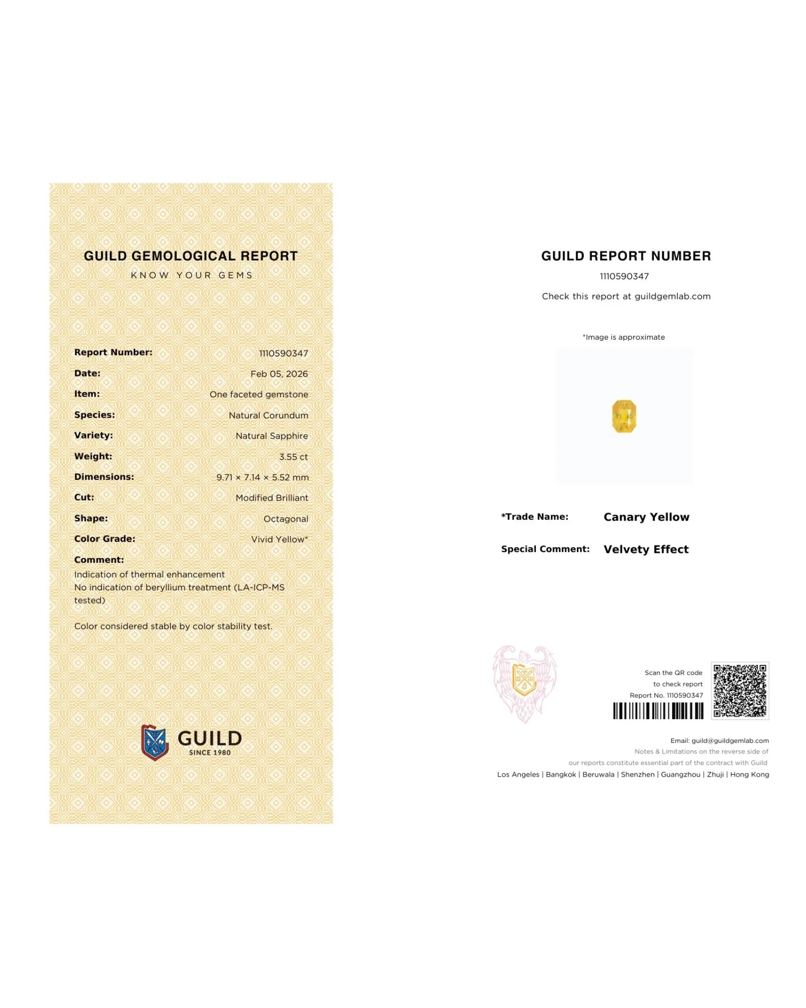 GUILD Certified Canary Yellow Sapphire 3.55ct Radiant 9.71 x 7.14 x 5.52 mm | SARATTI