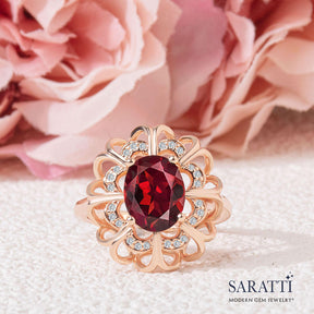 Oval Garnet Diamond Ring | Saratti