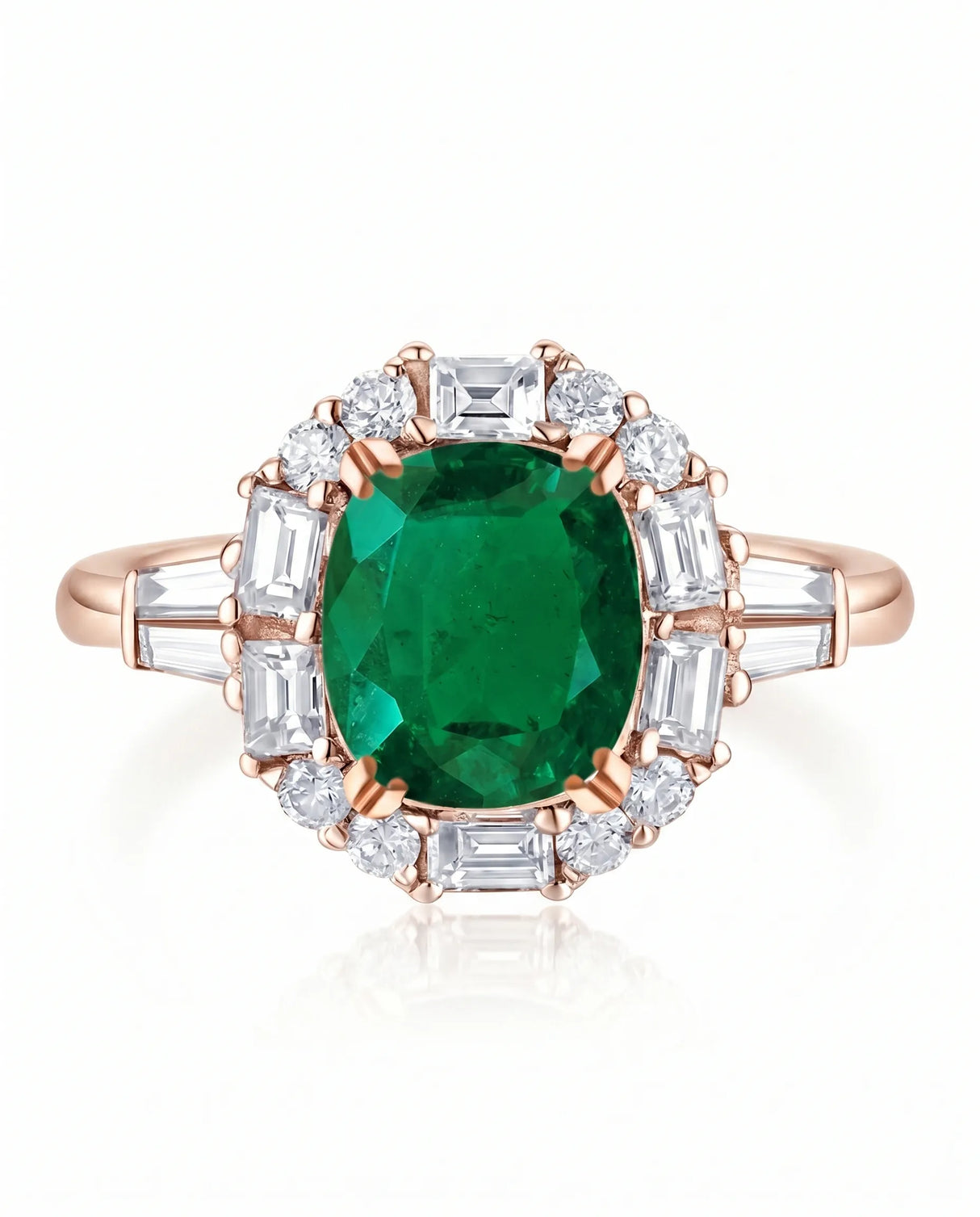 Natural emerald halo ring in 18K rose gold | SARATTI
