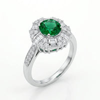 Crown Poise Natural Emerald & Diamond Ring