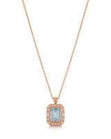 Emerald cut Aquamarine diamond accent necklace setting in Yellow Gold front view | SARATTI