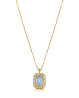 Emerald cut Aquamarine diamond accent necklace setting in White Gold front view | SARATTI