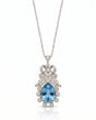 Pear cut Aquamarine vintage floral diamond necklace setting in White Gold front view | SARATTI