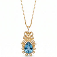 VESPERA – Pear Cut Aquamarine Vintage Floral Diamond Necklace Setting