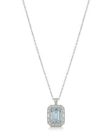 Emerald cut Aquamarine diamond accent necklace setting in Rose Gold front view | SARATTI