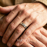 4mm mens wedding band worn on hand in 18K white gold | SARATTI