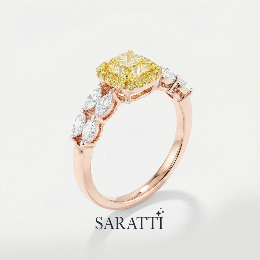 Yellow diamond promise ring handcrafted luxury jewelry in 18K rose gold | SARATTI
